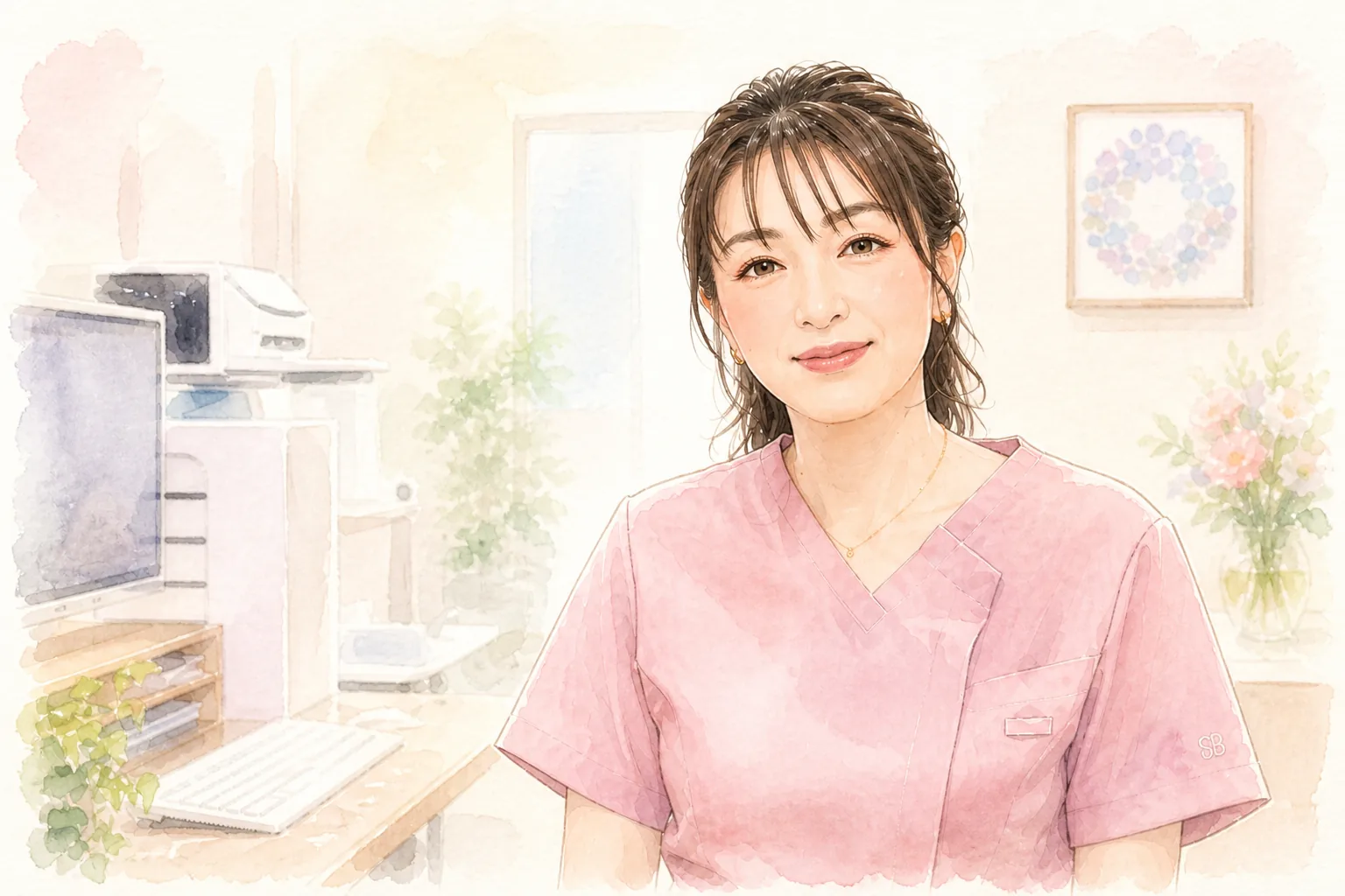 更年期障害の解説イラスト：ほてり・不調に悩む女性