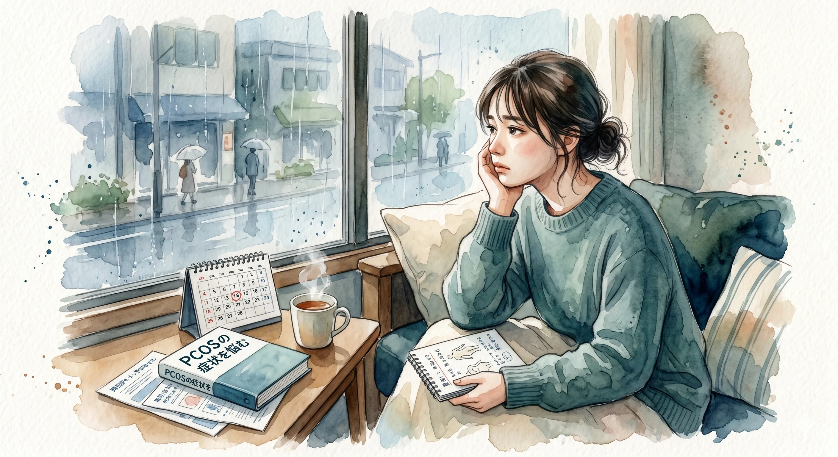 PCOS（多嚢胞性卵巣症候群）の卵巣の状態を示す図解