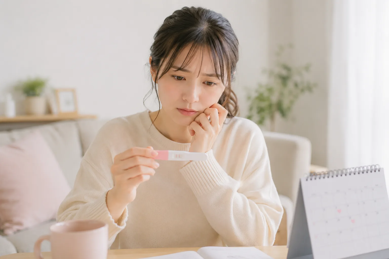 妊娠検査薬が陽性になったときの産婦人科受診を案内するイラスト
