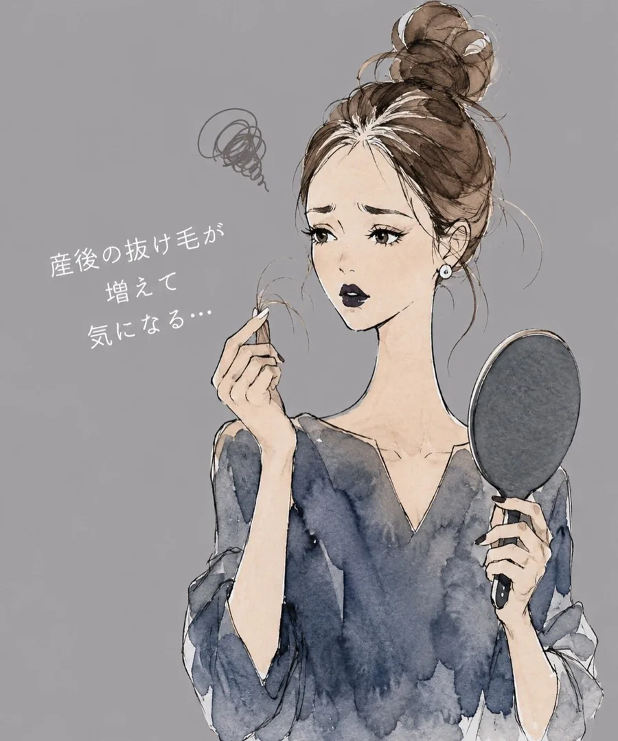 産後の抜け毛が増えて気になる女性のイラスト