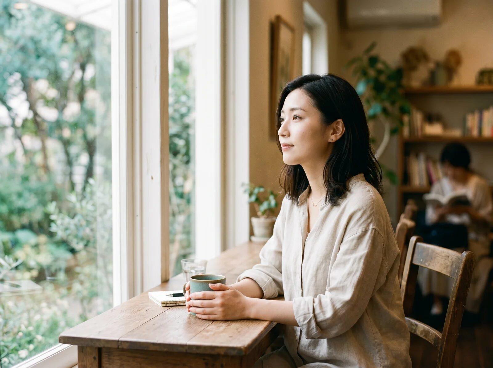 窓辺で穏やかに過ごす女性のイメージ